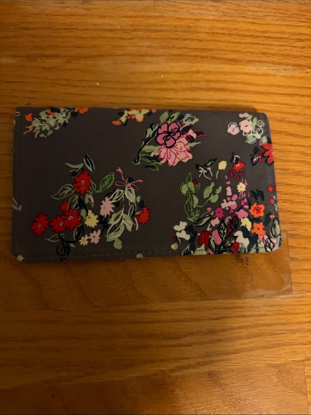 Floral Print Women's Checkbook Cover- Gray with Pink & Red Flowers